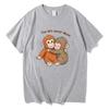 Punch Monkey T-Shirt Niedlicher Babyaffe mit Plüschtier Grafik-T-Shirts Emotionales Geschenk Tierliebhaber Reines Baumwoll-Oberteil Damen Herren
