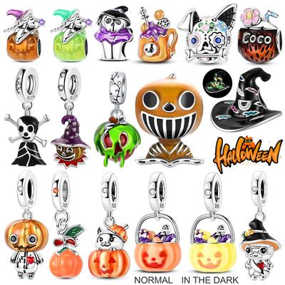 Original Charms Bead Copper Halloween Noctilucent Pumpkin Skull Candy Pendants Fit Diy Bracelet For Women Jewelry Gift