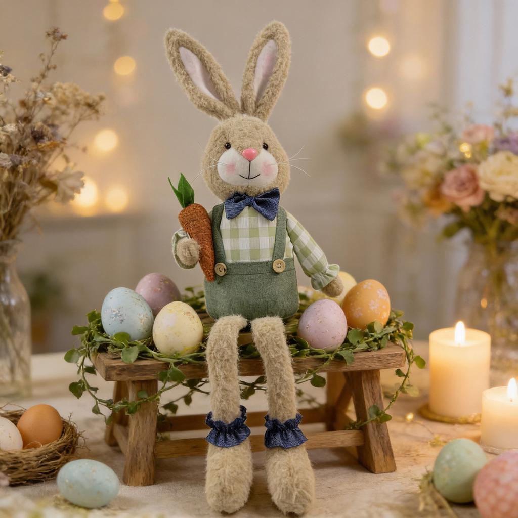 Desktop Rabbit Plush Toy Decoration with Long Legs for Stable Sitting Party Ornament Sustainable Polyester Fabric Safe