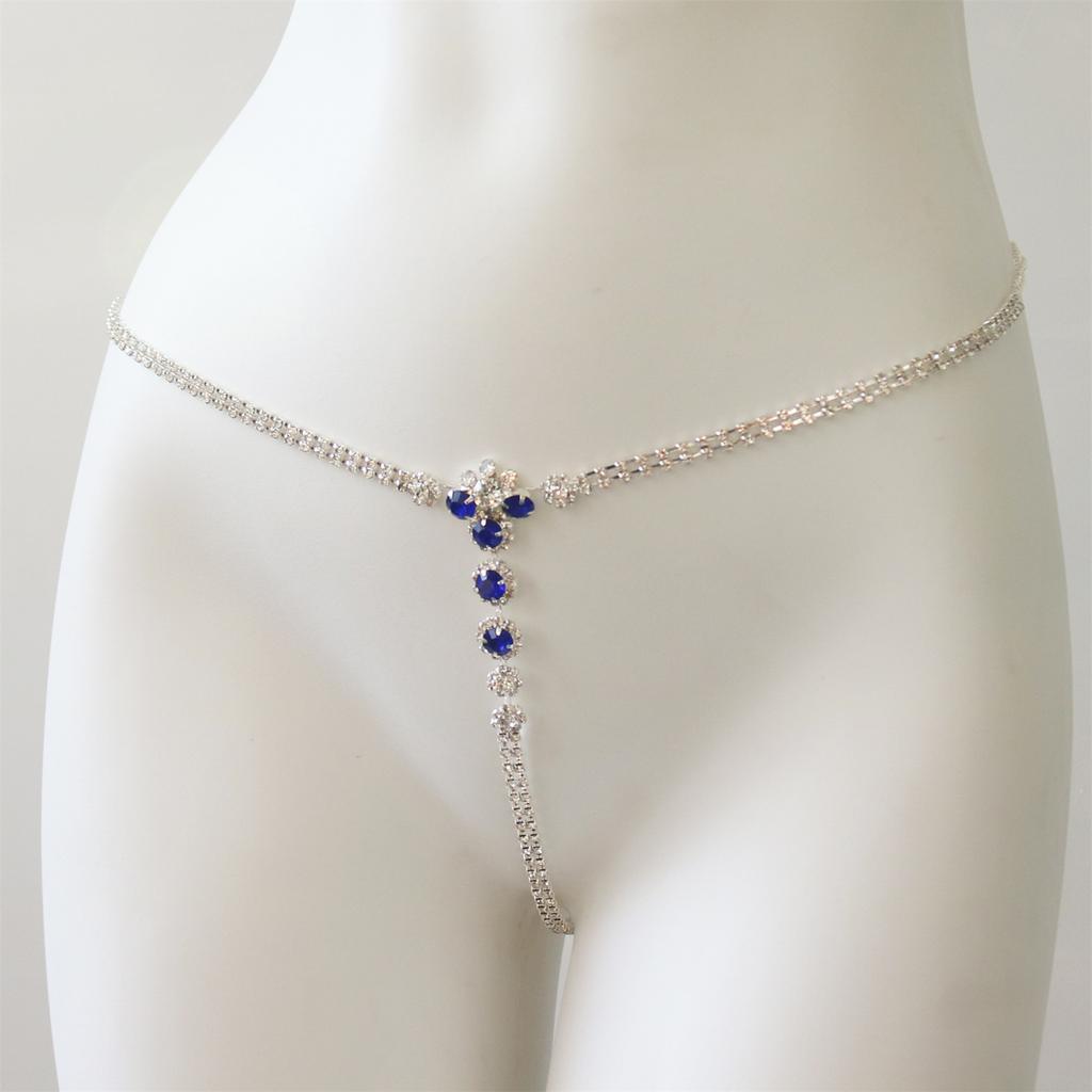 Full Diamond Sapphire Waist Chain, European And American Nightclub Fashion Rhinestone Body Chain Shorts Chain