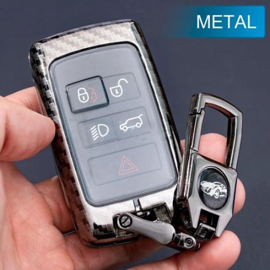 For Land Rover Jaguar Metal Car Key Fob Cover Keychain Accessories Carbon Fiber