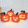 4Pcs Halloween Pumpkin Lamp Wooden Jack-O-Lantern Halloween Decorative Pumpkin Skull Black Cat Lights for Indoor Outdoor Mantel Fireplace Decoration S