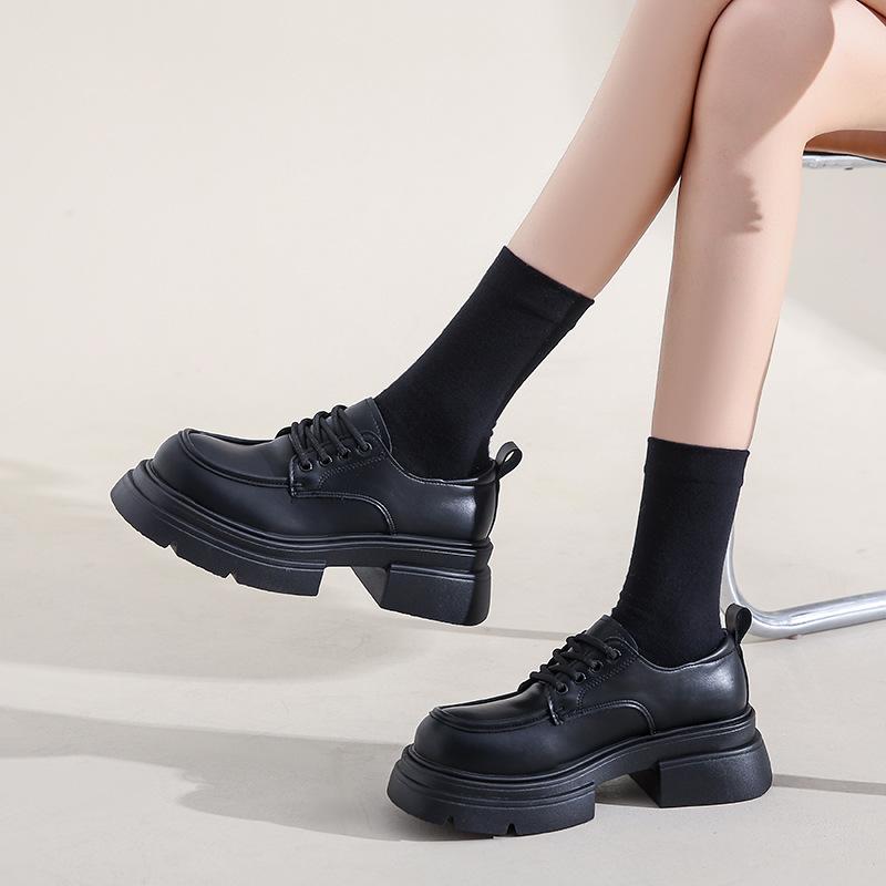 Thick heel platform women's 2024 new retro fashion temperament casual single shoes lace-up small leather shoes tide