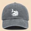 Vintage Washed Baseball Cap with White Koi Fish Print, Adjustable Street Style, Versatile for Daily Use