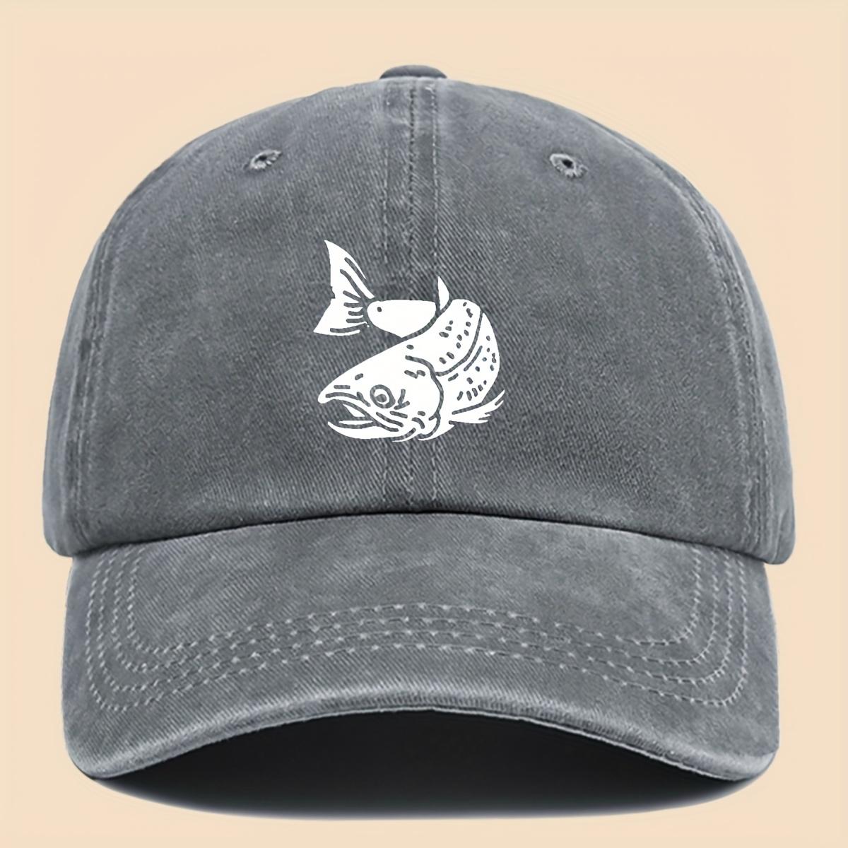 

Вінтажна бейсболка з принтом білих коропів кої, регульований вуличний стиль, універсальна для щоденного використання Adjustable сірий колір