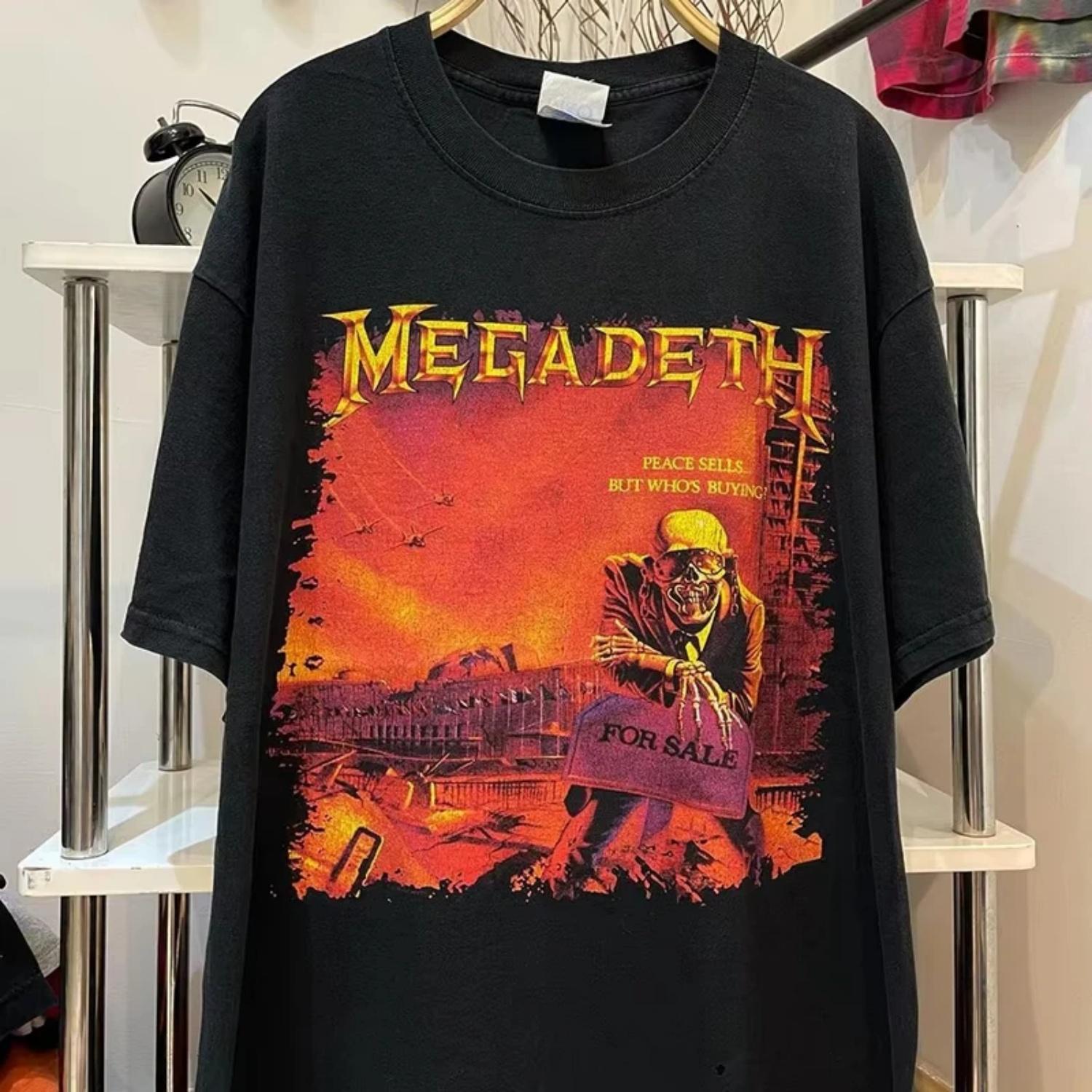 

Футболка Megadeth, хеви-метал рок-группа, винтажная, киберпанк, ретро, мужская и женская, хип-хоп, с коротким рукавом, трендовая S чёрный