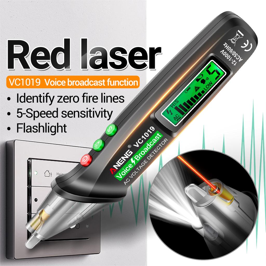 ANENG VC1019 LCD Digital Test Pen Non-contact Voice Broadcast Tester Pen Sensitivity Adjustable