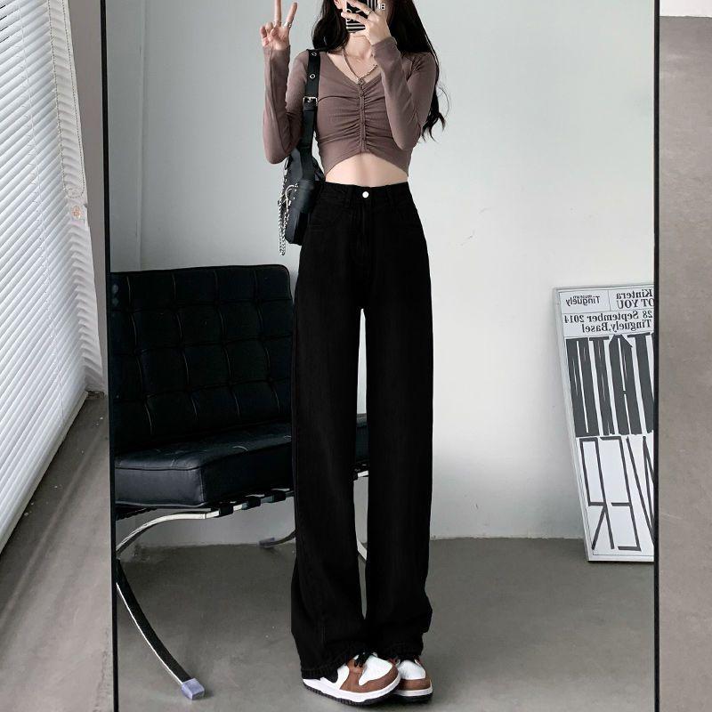 Modische Damen High Waist Straight Leg Jeans Hellbeige Lockerer Schnitt Bequeme Denim Hose Trendig