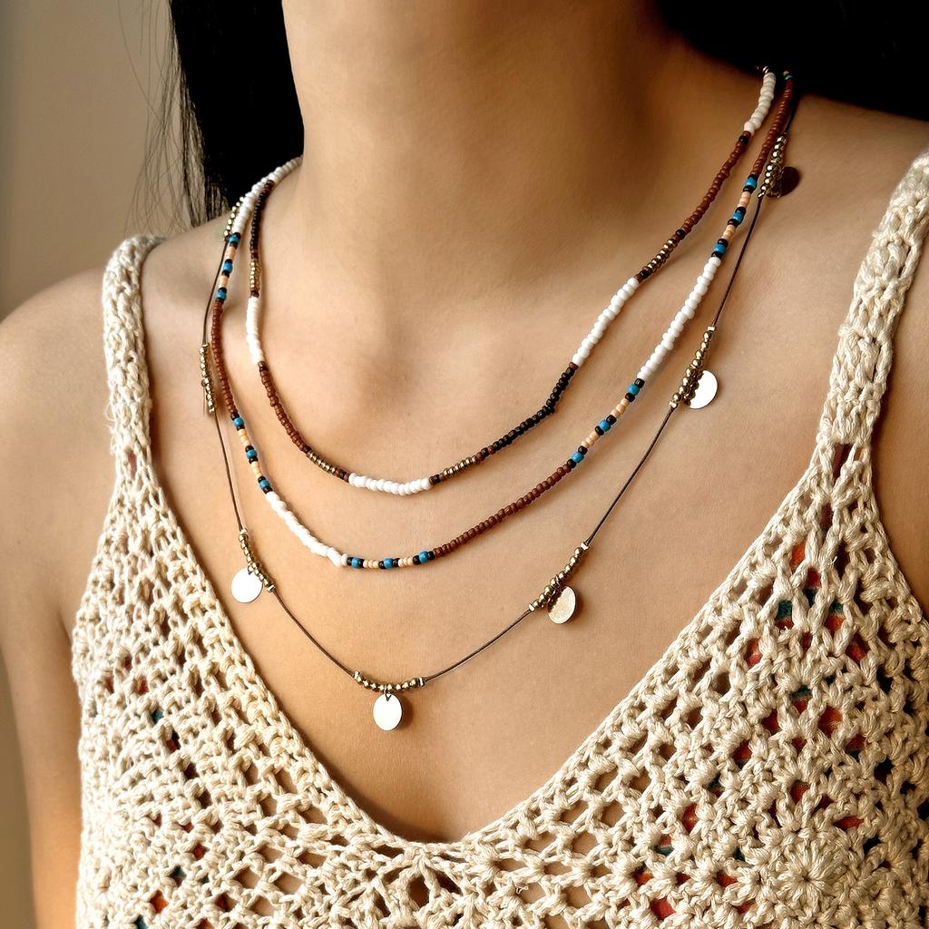 Multi-layer Vintage Color Bead Pearl Artificial Pearl Letter Pendant Chain Necklace For Women Female Boho Choker Jewelry Gift