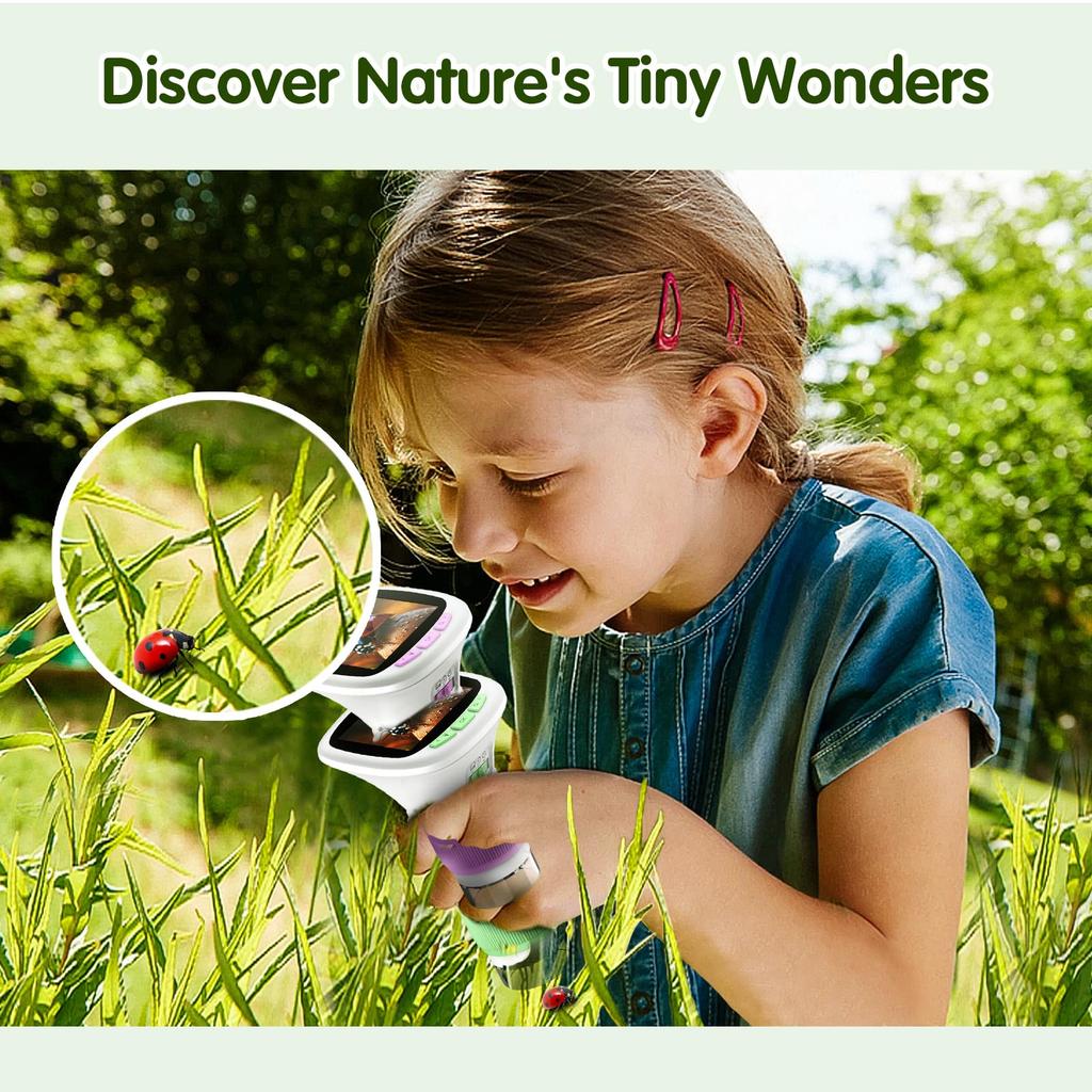 Children's Handheld Microscope with Rotating Focus and 2.4-inch High-definition Screen for Outdoor Children's Science Microscope