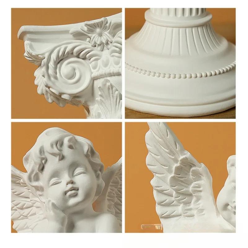 Resin Angel Figurines with Roman Column Cherubs Statue Wings Sleeping Thinking Angle for Home Room Desktop Office Decoration