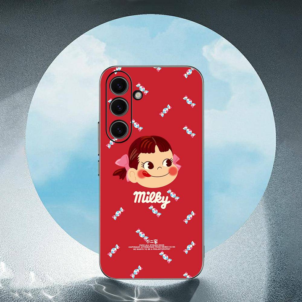 Cartoon Fujiya Peko Milky Girl Boy For Samsung Galaxy S23 S24 S25 Ultra S22 Plus S21 Black Soft Case Waterproof Soft Case