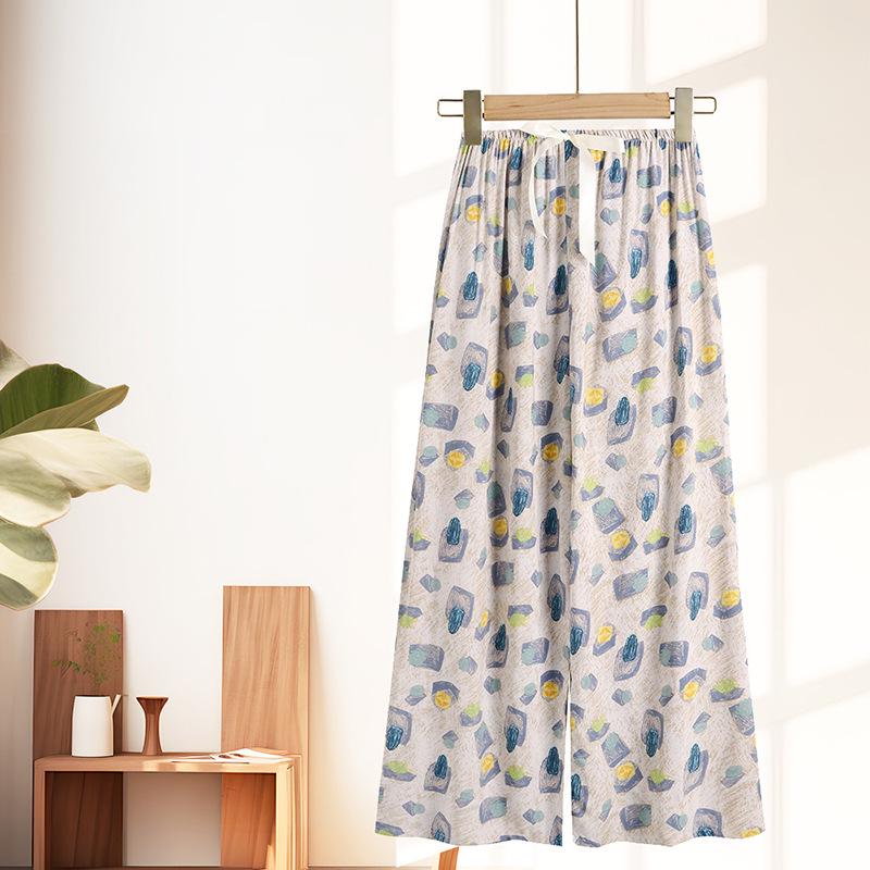 Women's Breathable Cotton and Silk Wide-Leg Pajama Pants for Casual Summer or Home Wear