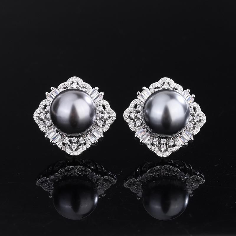 European and American retro inlaid Austrian fritillary pearl inlaid with gray pearl temperament women's suit 16mm14mm