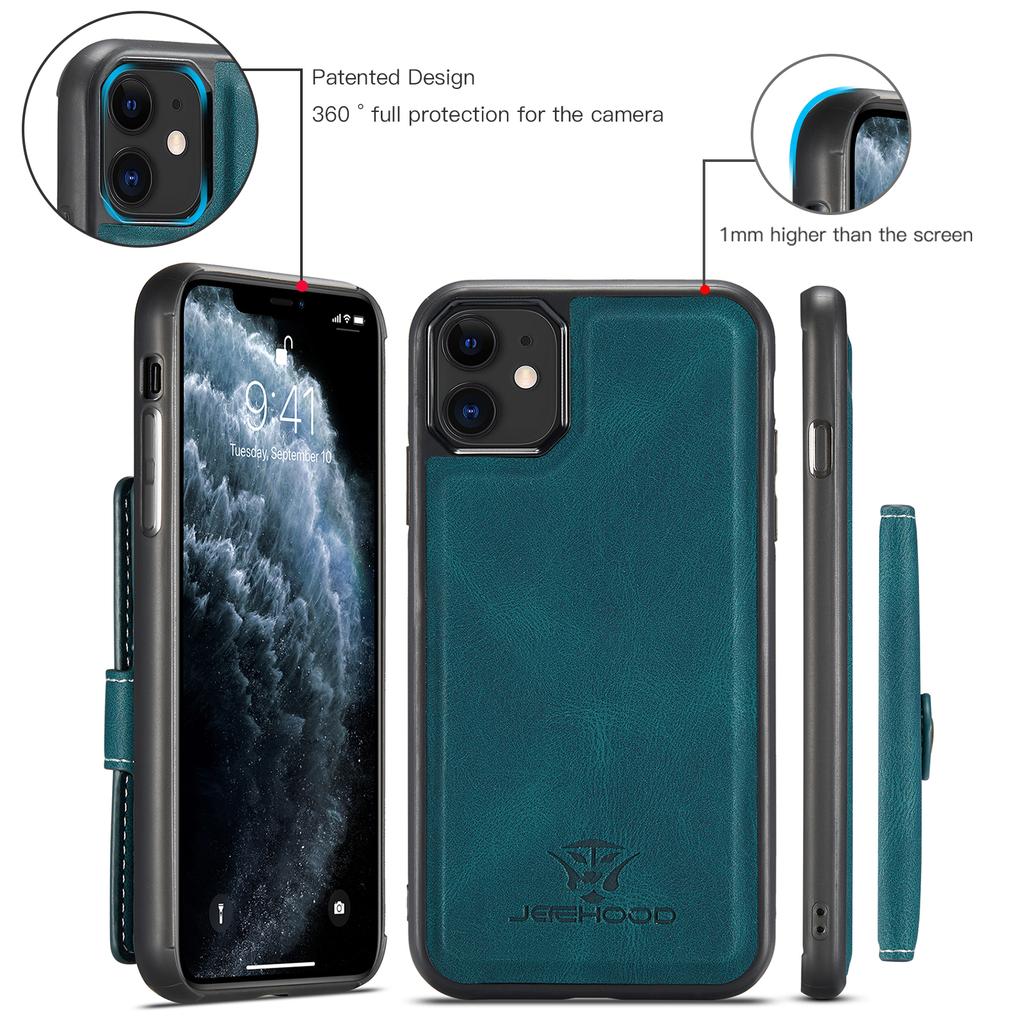 For iPhone 11 Pro Max Case JEEHOOD J01 Retro Leather Phone Back Cover with Detachable Magnetic Card Holder