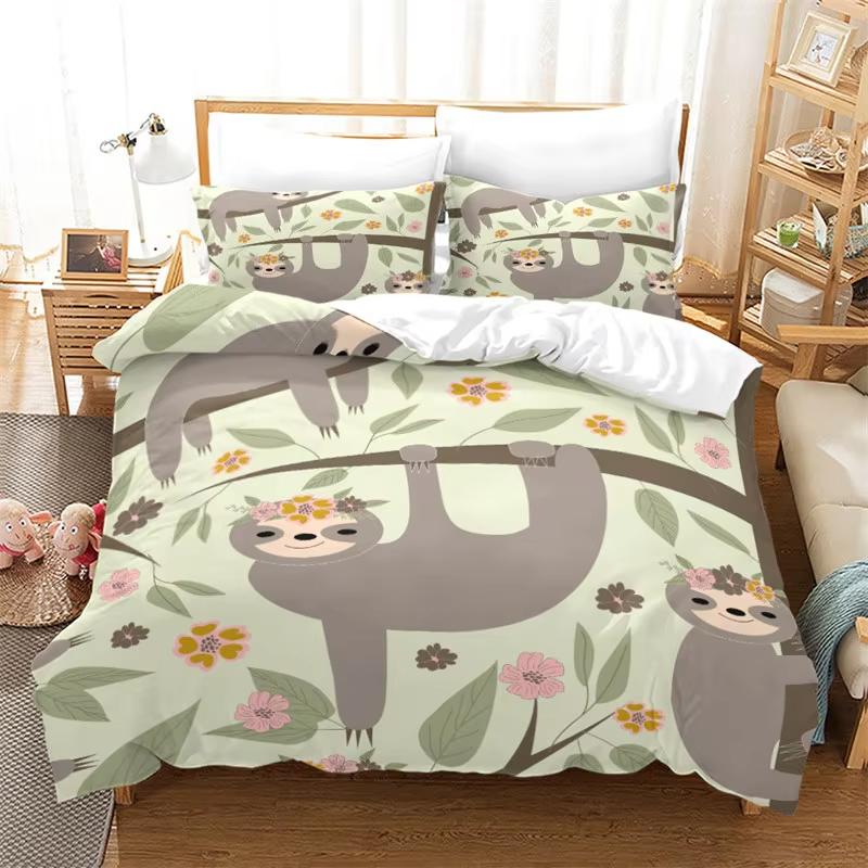 Cartoon Animal Duvet Cover Funny Sloth Green Leaves Bedding Set Twin King For Boys Girls Teen Room Decor Microfiber Quilt Cover