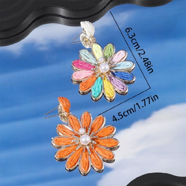 Summer Handmade Raffia Earrings Bohemian Floral Design Lightweight Jewelry For Women Girls Beach Vacation Gift Ideas