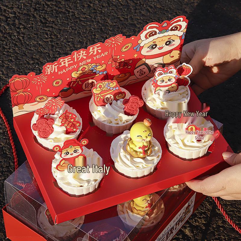 New Year Muffin & Cupcake Decoration Ornament with Transparent Packaging Box