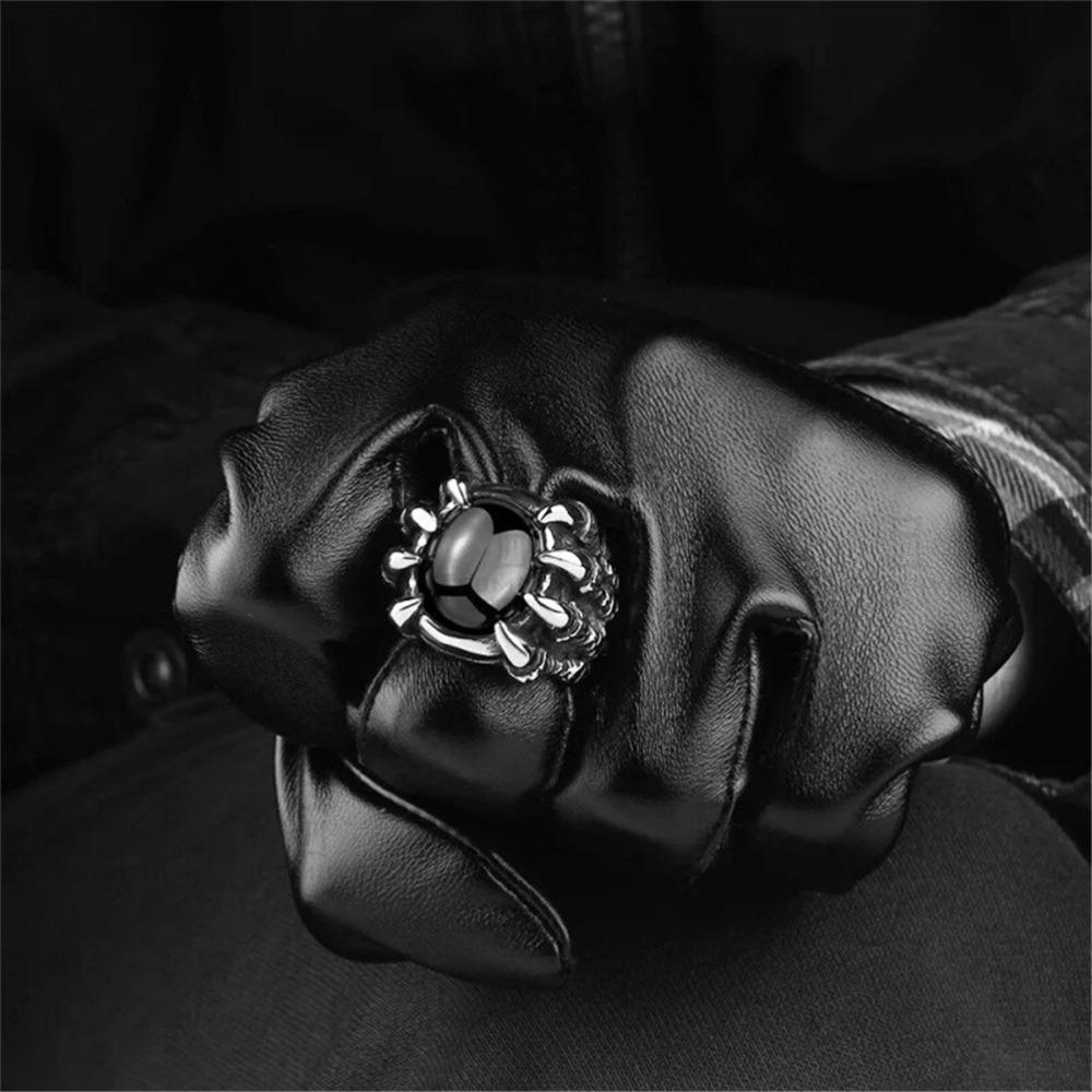 Simple Fashion Lobster Claw Eyes Retro Punk Gothic Big Black Red Zirconia Men's Ring Tide Ins Hip-hop Niche Party Jewelry Gift