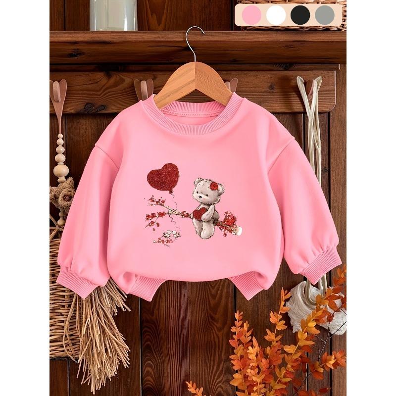 European Sizes Kids' Cute Print Pattern Easy Sweet Beauty Spring Thin Round Neck Sweatshirt