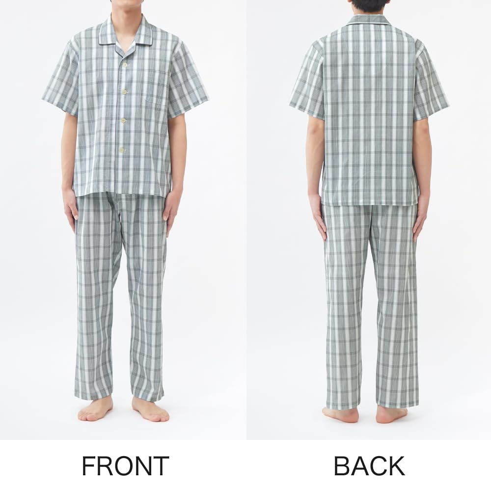 Gunze Short Sleeve Long Pants Takashima Chijimi SF1124 Men's Japanese-Made (Front Opening), Fabric, Gray,