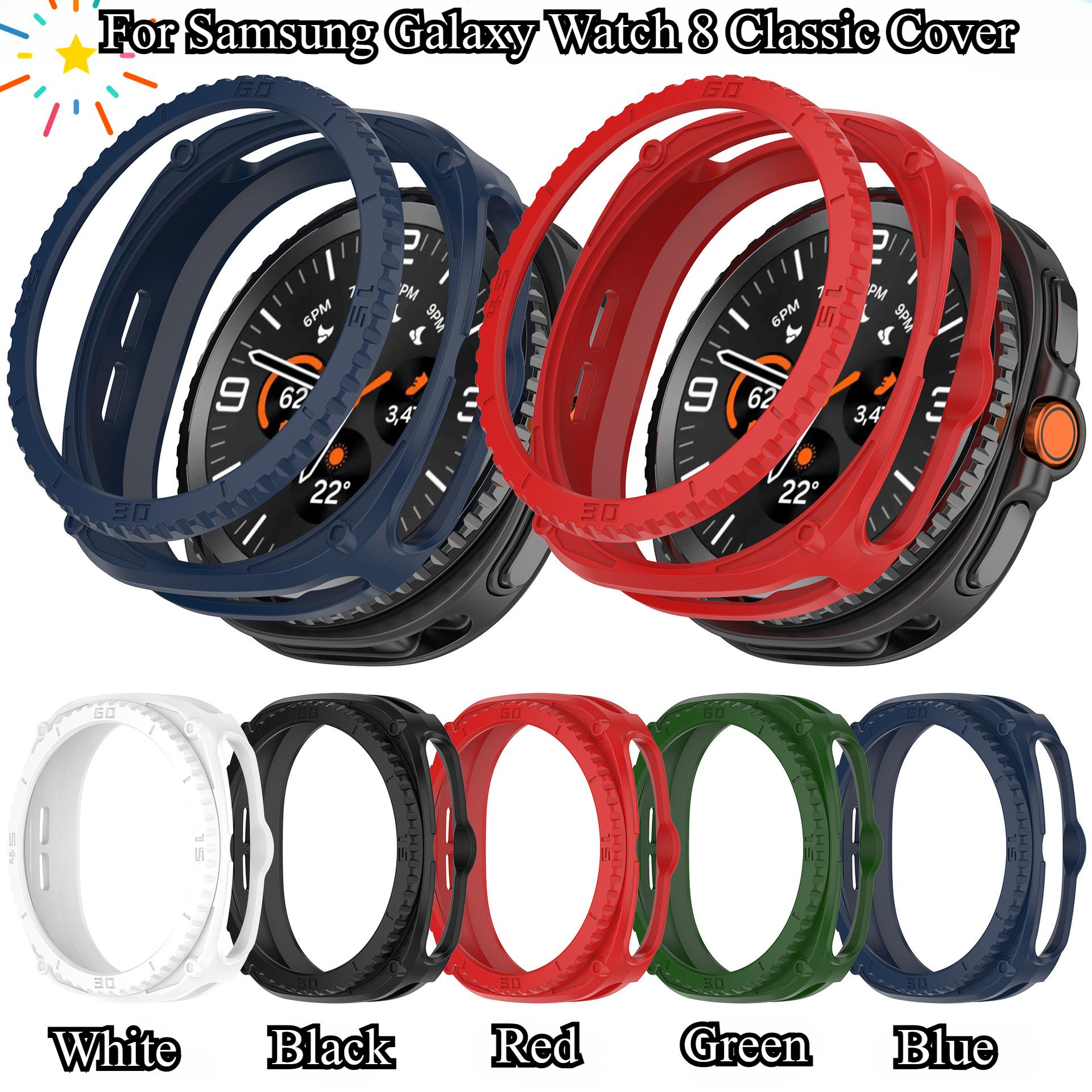 

TPU Protective Frame+Watch Bezel Anti-Scratch Hollow Case Bumper Soft with Time Scale For Samsung Galaxy Watch 8 Classic Cover For Watch 8 Classic темно-синього кольору