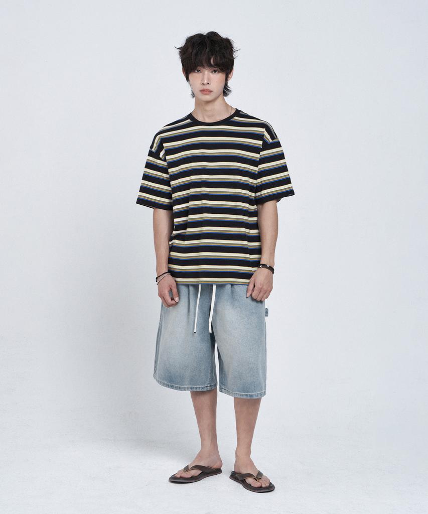 LEMAIN SECOND Fine Stripe Oversized Short Sleeve T-Shirt [Ivory]