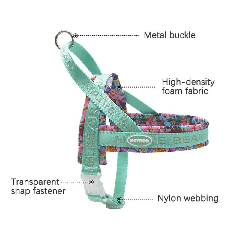 Colorful Floral Printing Padded Harness for Dogs Adjustable No-pull Nylon Pet Walking Training Vest for Small Medium Large Dogs