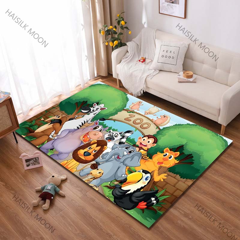 1PC Cartoon Zoo Printing Carpet Rug for Living Room Bedroom Sofa Doormat Decor Kids Play Home Area Rug Non-slip Floor Mat Gift