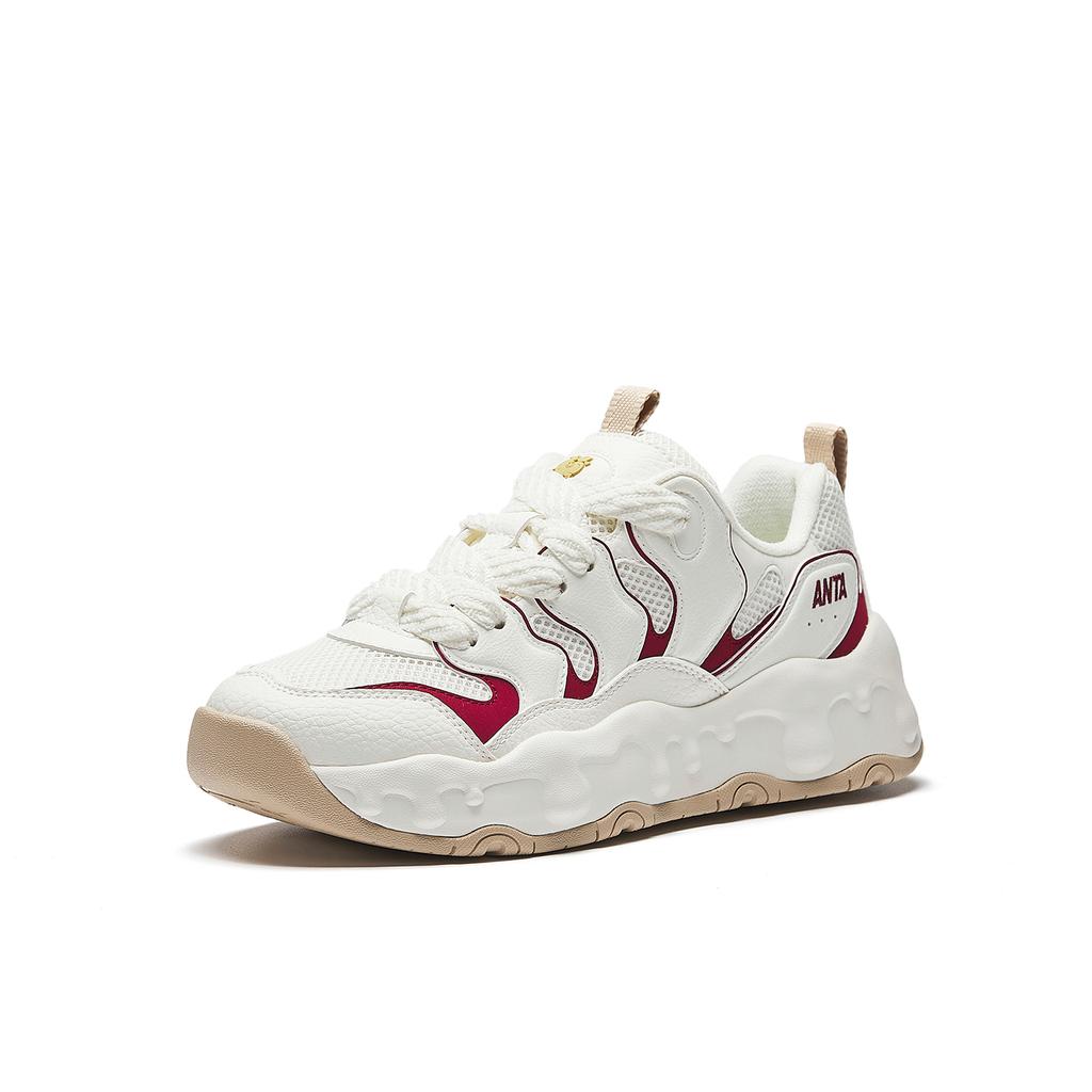Anta Milk Candy Cushioning Height Increasing Abrasion Resistant Lightweight Low top Casual Shoes Women's White Red 922618887-1