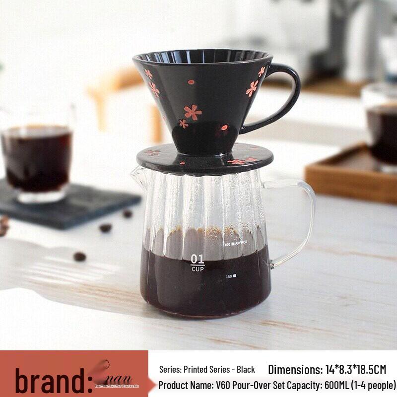 Creative Hand-Painted Ceramic Pour-Over Coffee Maker Set with Glass Server