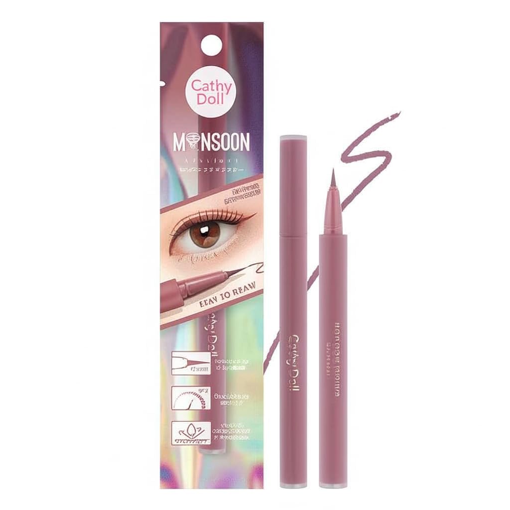 

[Cathy Doll] Monsoon Eyeliner Liquid Eyeliner, Ultra-Fine 0.1mm [Resistant to sebum and rubbing Lightly pigmented nuanced color] Eyeliner, Colored