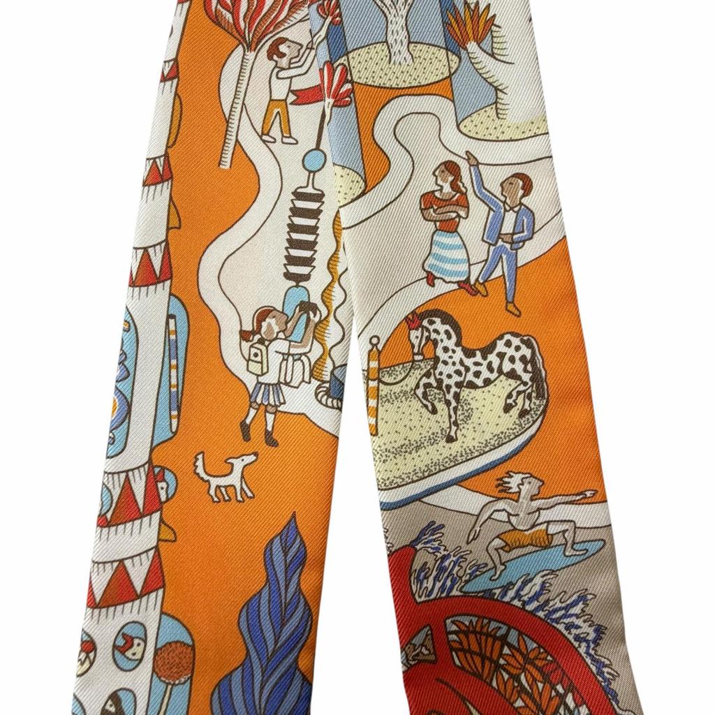 Excellent HERMES scarf Twilly Exposition Universelle Orange silk Women Used