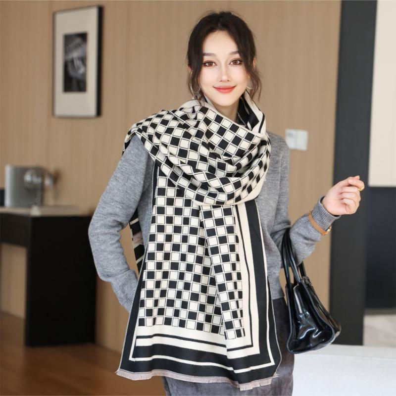 Autumn and winter scarf women's new imitation cashmere high-end checkerboard shawl scarf dual-purpose thickened warm scarf