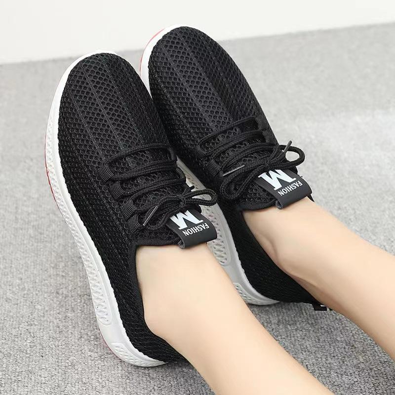 Spring and summer new women's sports mesh casual sports shoes platform-soled walking shoes soft-soled comfortable lace-up shoes white mesh shoes