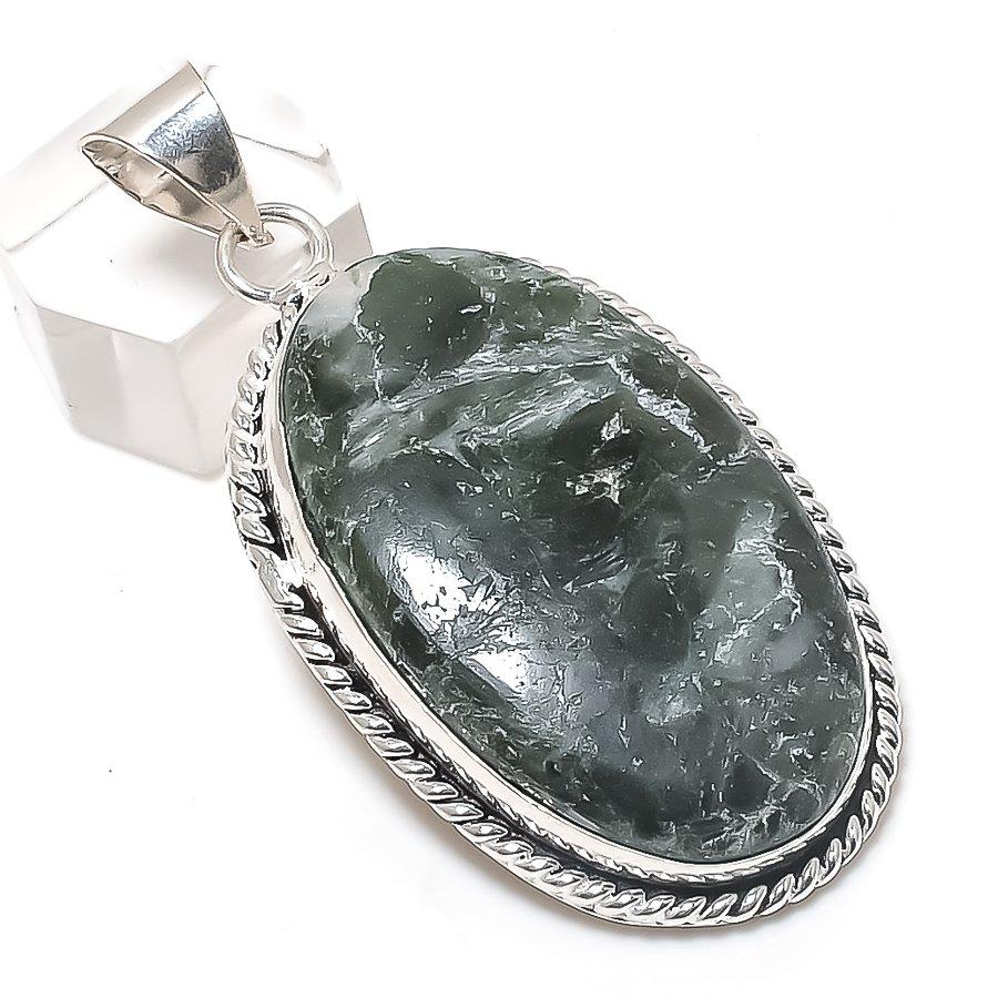 

Серафинит Драгоценный Камень 925 Стерлинговое Серебро Ювелирная Подвеска 2,36