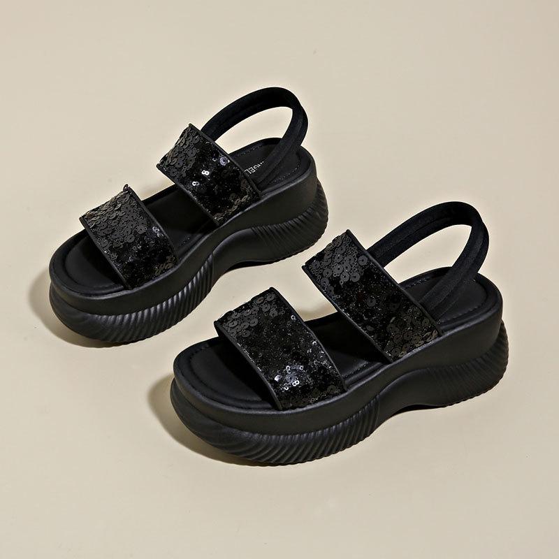 Summer JX new sequined thick-soled heightening sandals with skirts fashionable casual outer sandals