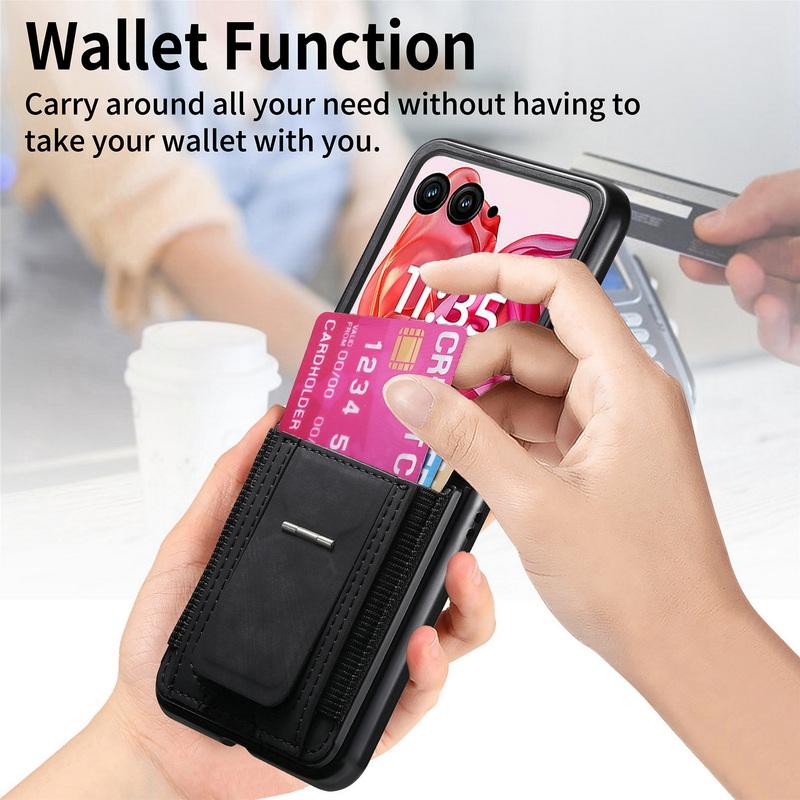 Luxus Leder Kartenfach Ständer Halter Faltbare Hülle Für Motorola Razr 60 50 Ultra 40 Harte PC Stoßfest Matte 2-teilige Handyhülle