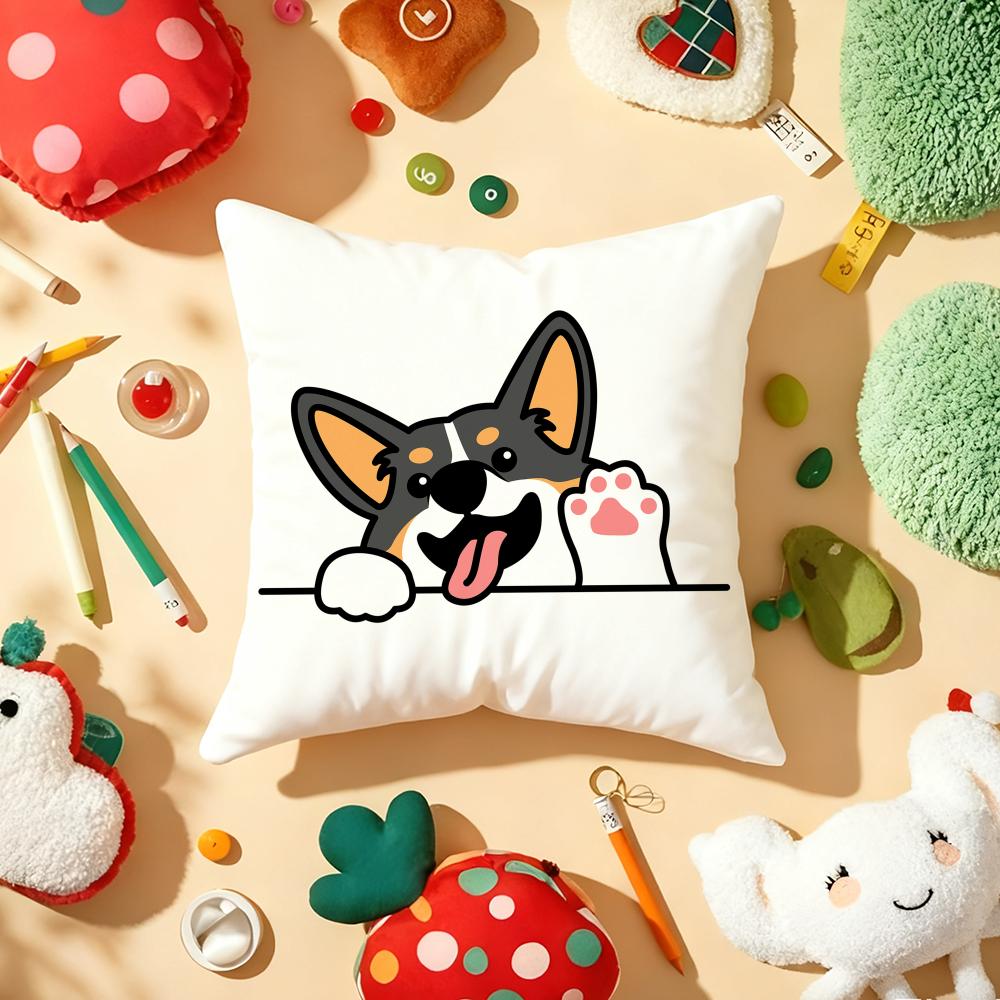 Cute Dog Waving Paw Cushion Cover Plush Fabric Soft Double-Sided Printed Sofa Warm Winter Home Child Gift Pillow Case