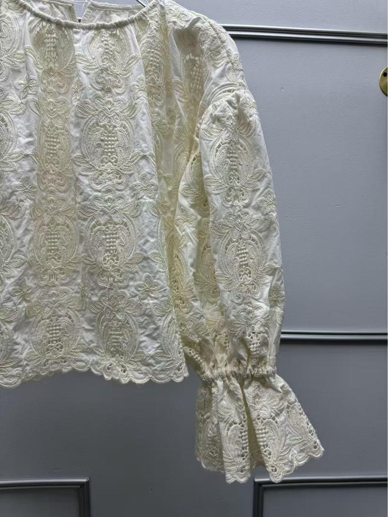 French Retro Lace Bell Sleeve Embroidered Top - Autumn/Winter Collection
