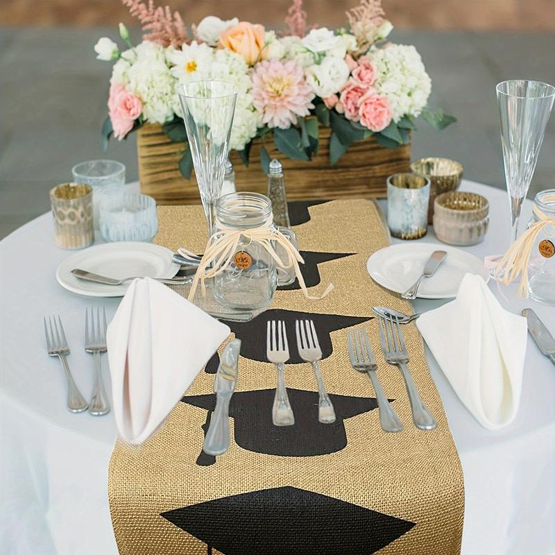 1 kus Stolní běhoun s maturitní tématikou Černý a žlutý Odolný Lněný lem Rustikální Stolní běhoun Pokojová dekorace Více velikostí