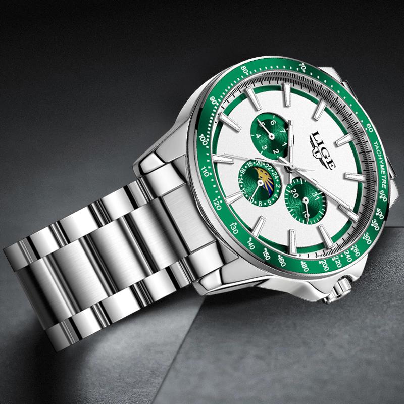 LIGE New Luxury Mens Watch Fashion Business Quartz Wristwatches Sports 30M Waterproof Luminous Steel Watches Men Gift Reloj