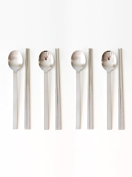 kamomekitchen [2+2] Domestically produced premium Kamome Kitchen pleated stainless steel spoon, chopsticks, and spoon set Glossy
