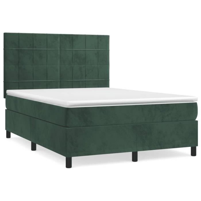 3143022 vidaXL Lit à sommier tapissier et matelas Vert foncé 140x190cm Velours