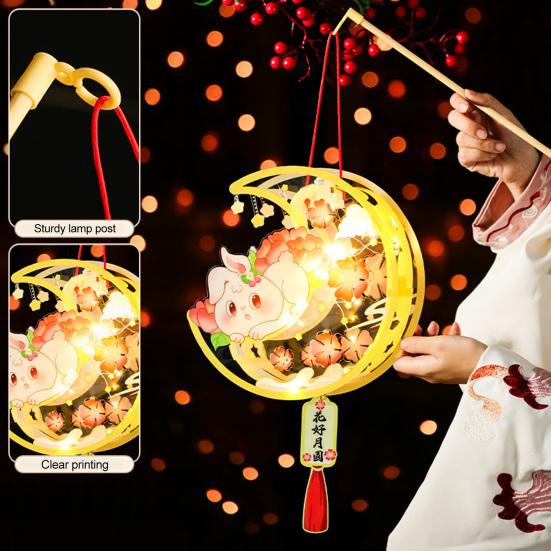 Chinese DIY Rabbit Lantern Kit Mid-Autumn Festival Handheld Glowing Lantern Retro Rabbit Lamp for Spring Festival New Year Party Decor
