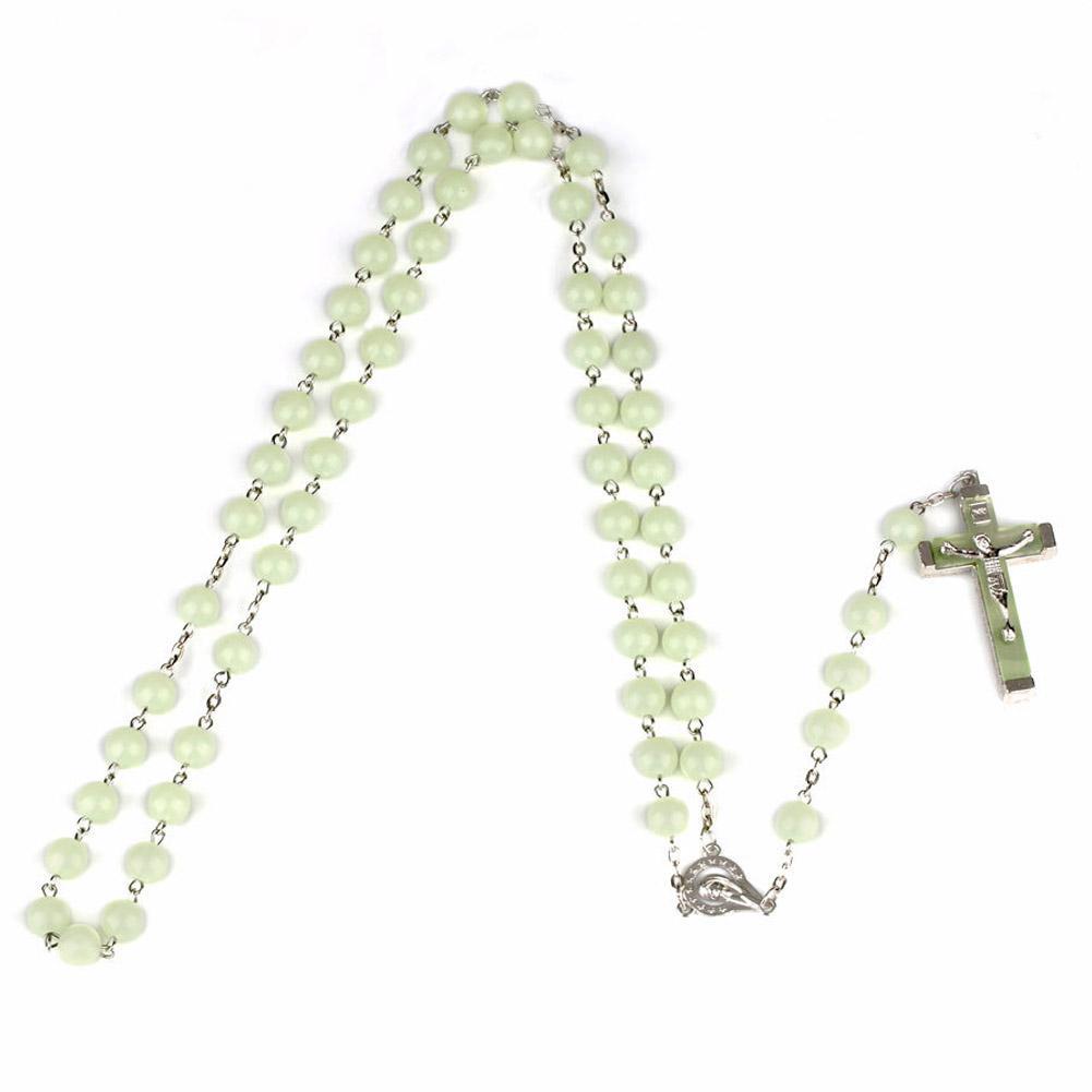 Glow In The Dark Rosary Beads Necklace Cross Pendant Necklace - Luminescent Catholic Rosary Religious Jesus Chains For Women Men
