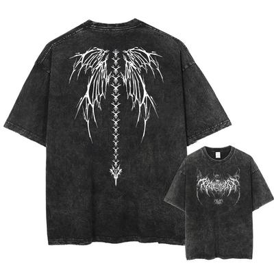 Streetwear Anime Print Harajuku Vintage T-shirt Washed Short Sleeve Oversized T-Shirt Men Casual Tees Tops