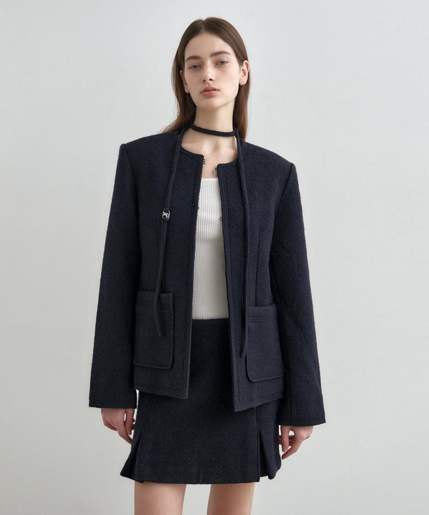 Mongdol Wool Blend Tweed Mini Skirt Navy Mdsk029Navy