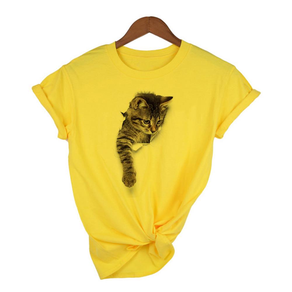 Fashion Cute 3D Cat Print Casual Harajuku T Shirt Summer Casual O Neck Clothes Top Female