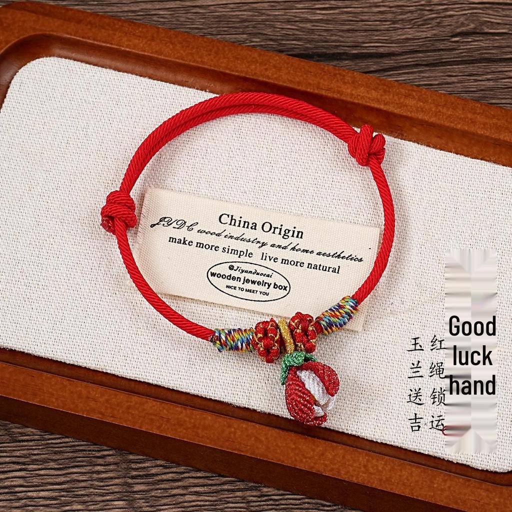 Peach Wood Red Rope Bracelet - Unisex Protective Benmingnian Handwoven Ethnic Style